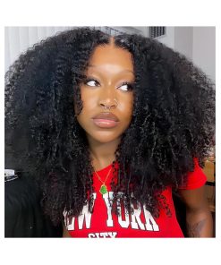 ISEE Wear and Go Glueless Wig Afro Kinky Curly Lace Front Wigs Human Hair 7x5 HD Lace Afro Curly Wigs for Women Lace Pre Cut Glueless Wigs Human Hair Pre Plucked 16 22 26 Inch