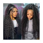 QWIFCMJFWig, Deep Wave Lace Front Wigs Human Hair wigs for Black Women 13x4 Glueless Lace Frontal Wigs Brazilian Hair 8-34" Black Color Curly Lace Front Wigs,Human Hair(150% 13X4 Lace Wig,16 20 24 28inches)