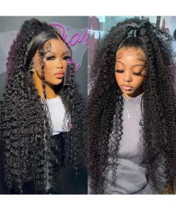 QWIFCMJFWig, Deep Wave Lace Front Wigs Human Hair wigs for Black Women 13x4 Glueless Lace Frontal Wigs Brazilian Hair 8-34" Black Color Curly Lace Front Wigs,Human Hair(150% 13X4 Lace Wig,16 20 24 28inches)