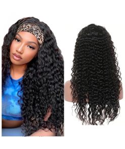 Wave Glueless Wigs Deep Wave Brazilian Human Hair Headband Wig for Women Full Machine Made Deep Curly Long Wigs(20,24,26,28 inches)