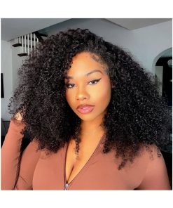 Kinky Curly Half Wig Human Hair 200 Density 3 In 1 Seamless Flip Over Half Wigs Human Hair Glueless Wear and Go Beginner Friendly Kinky Curly Wig Human Hair Drawstring Headband Wig for Women 20 Inch
