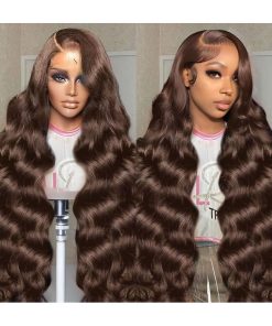 30 Inch Chocolate Brown Lace Front Wig 200 Density 13x6 HD Body Wave Human Hair Wig for Women with Baby Hair