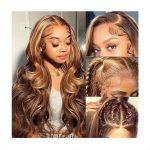 Honey Blonde Ombre Lace Front Wig Human Hair Highlight Wig Human Hair 4/27 Colored Body Wave HD Lace Front Wigs Human Hair Pre Plucked with Baby Hair Frontal Wigs for Women 180% Density 28 Inch