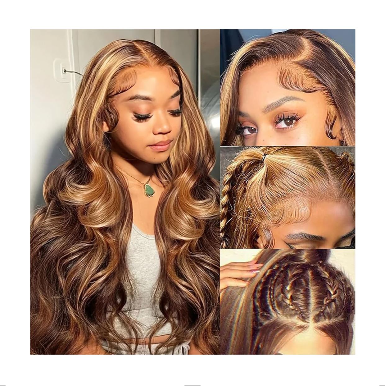 Honey Blonde Ombre Lace Front Wig Human Hair Highlight Wig Human Hair 4/27 Colored Body Wave HD Lace Front Wigs Human Hair Pre Plucked with Baby Hair Frontal Wigs for Women 180% Density 28 Inch