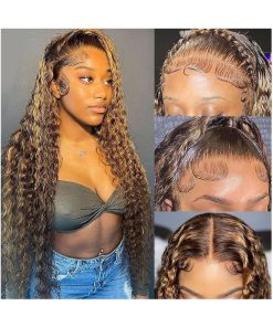 bangjazz 13x4 Deep Wave Lace Front Wigs Human Hair Highlight Ombre 13x4 HD Transparent Lace Frontal Wigs Human Hair 180% Density P4/27 Colored Glueless Curly Wigs for Black Women 16 Inch