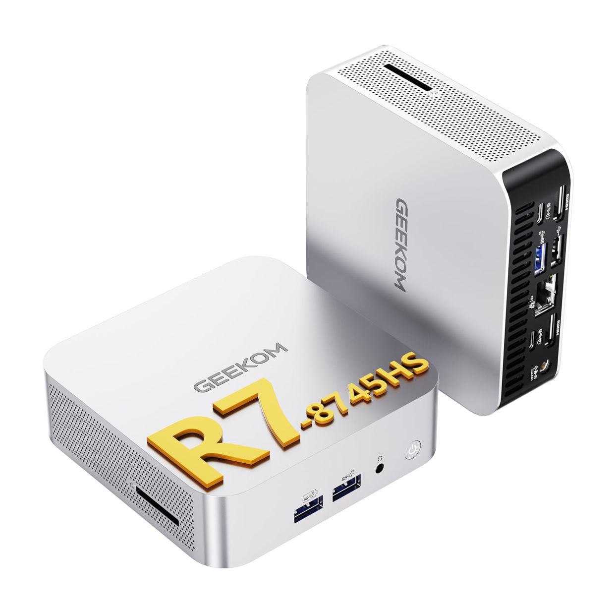 GEEKOM A8 Mini PC with AMD Ryzen 7 8745HS (Beats 6800H), 32GB DDR5 RAM 1TB NVMe SSD, Windows 11 Pro Desktop Computer for Home&Business, Radeon 780M, USB4, SD Slot, 8K, 4 Display | WiFi 6E, 2.5G LAN