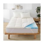 Peace Nest White Goose Feather Bed Fitted Mattress Topper with 100% Organic Cotton Cover Hybrid - 2.5 Inch (Enhanced Support) Queen