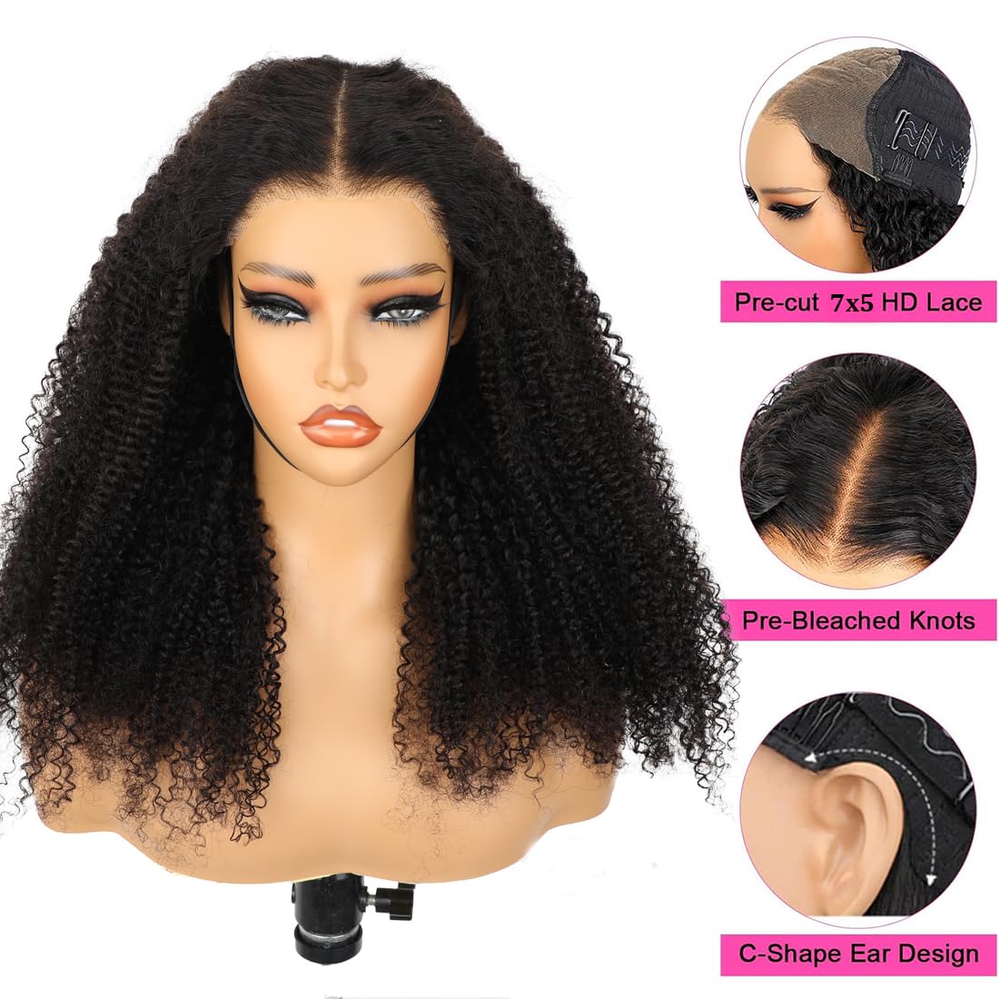 ISEE Wear and Go Glueless Wig Afro Kinky Curly Lace Front Wigs Human Hair 7x5 HD Lace Afro Curly Wigs for Women Lace Pre Cut Glueless Wigs Human Hair Pre Plucked 16 22 26 Inch - Image 3