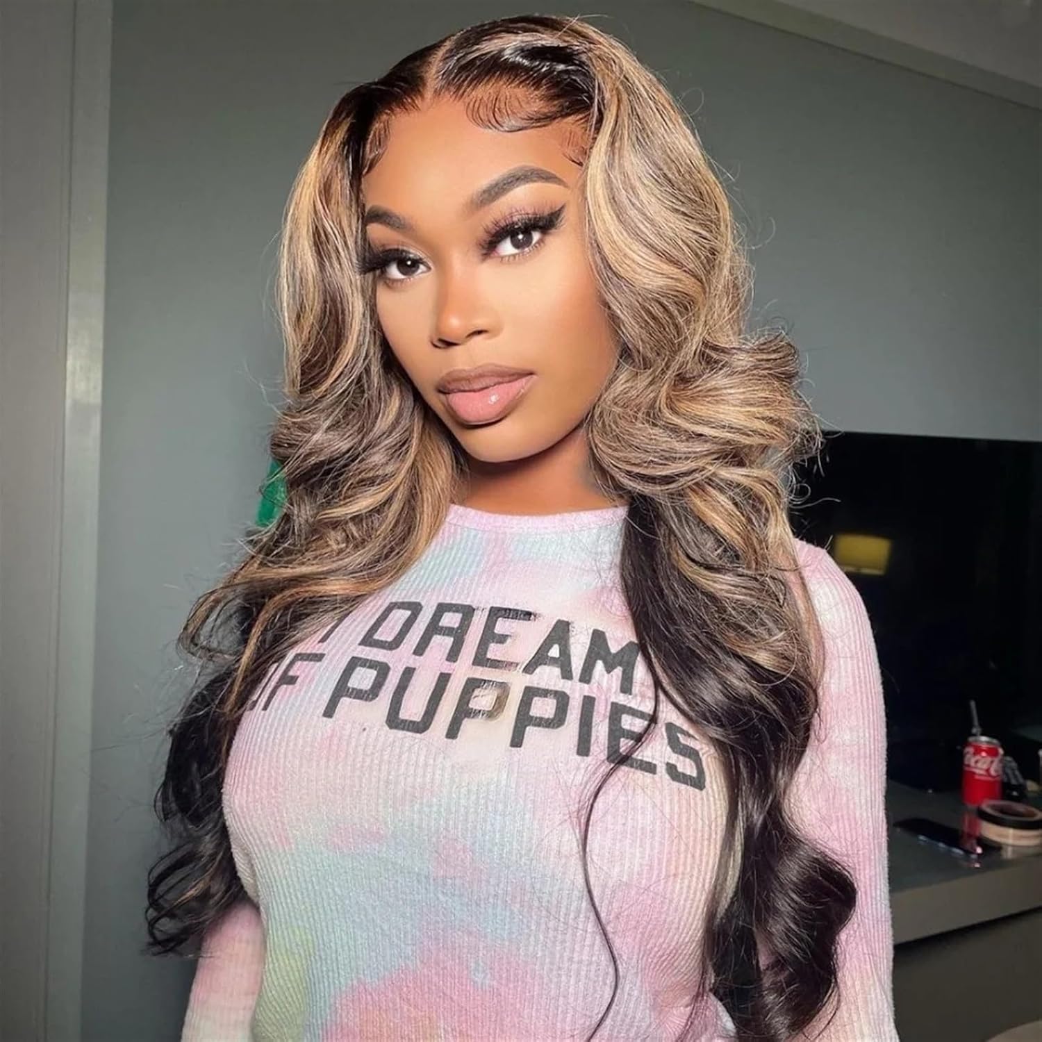 Wigs for Women 180% Highlight Wig Human Hair Body Wave Lace Wigs Ombre Brown Colored Human Wigs Transparent Lace Preplucked Hairline Wig For Women Wig for Daily Party Use ( Color : 13x4 Lace Wig , Size 16 20 24 28 - Image 3