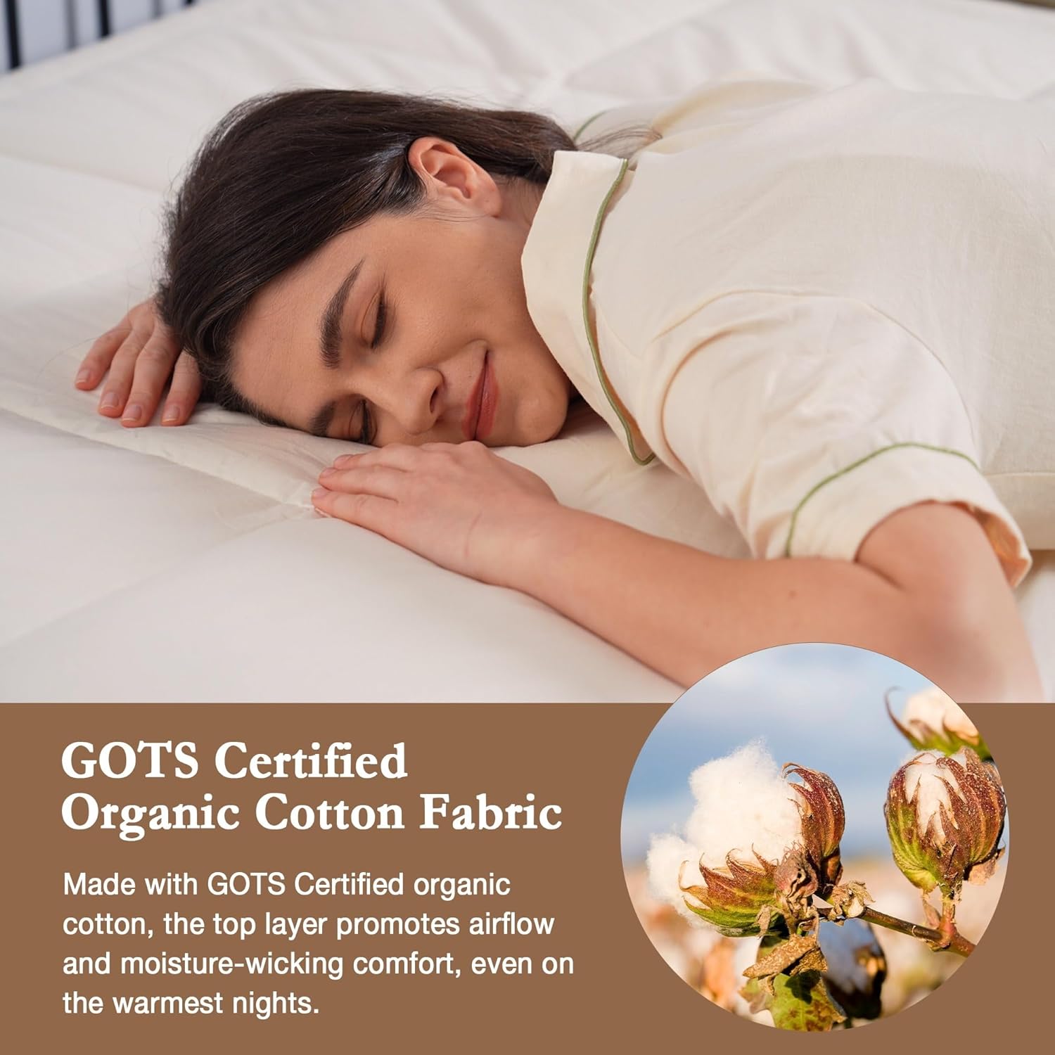 Peace Nest White Goose Feather Bed Fitted Mattress Topper with 100% Organic Cotton Cover Hybrid - 2.5 Inch (Enhanced Support) Queen - Image 3