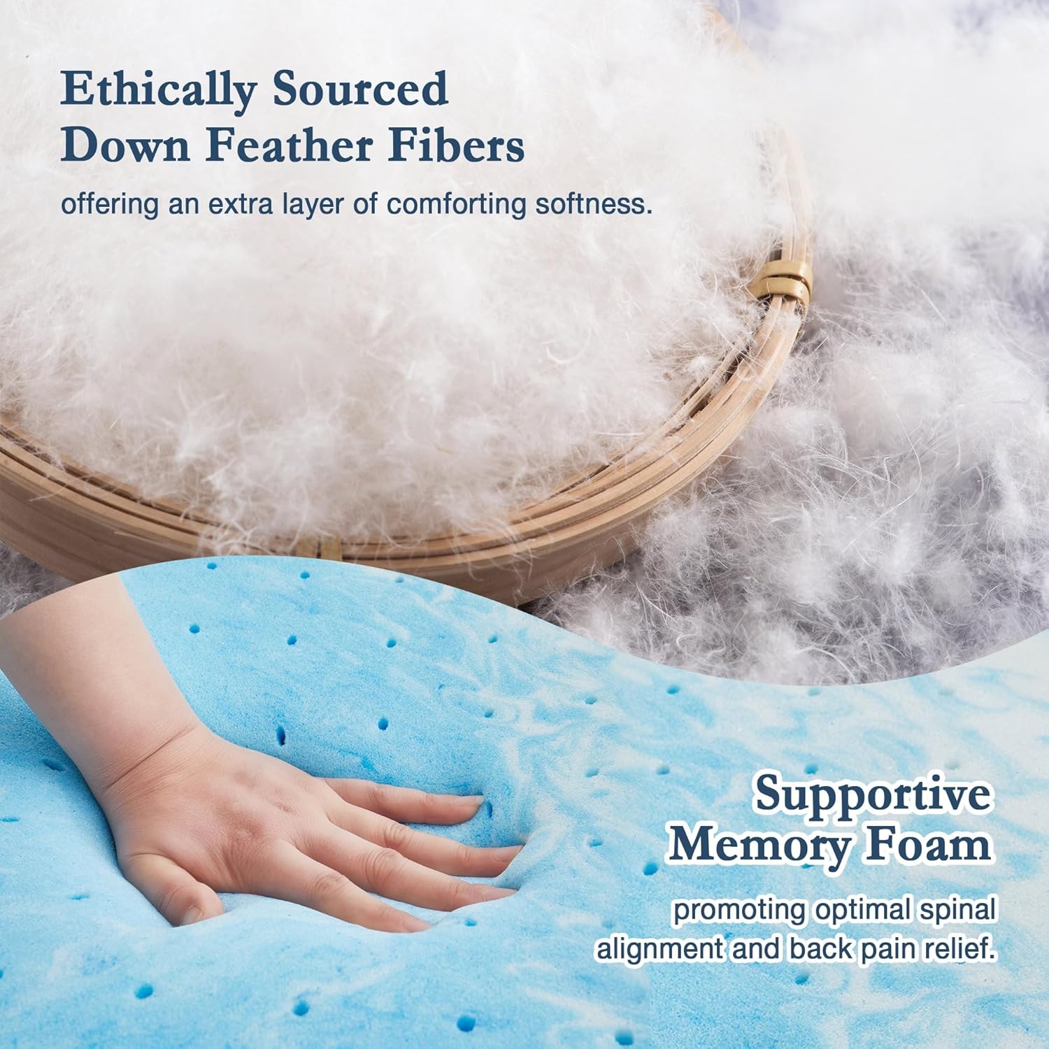 Peace Nest White Goose Feather Bed Fitted Mattress Topper with 100% Organic Cotton Cover Hybrid - 2.5 Inch (Enhanced Support) Queen - Image 4