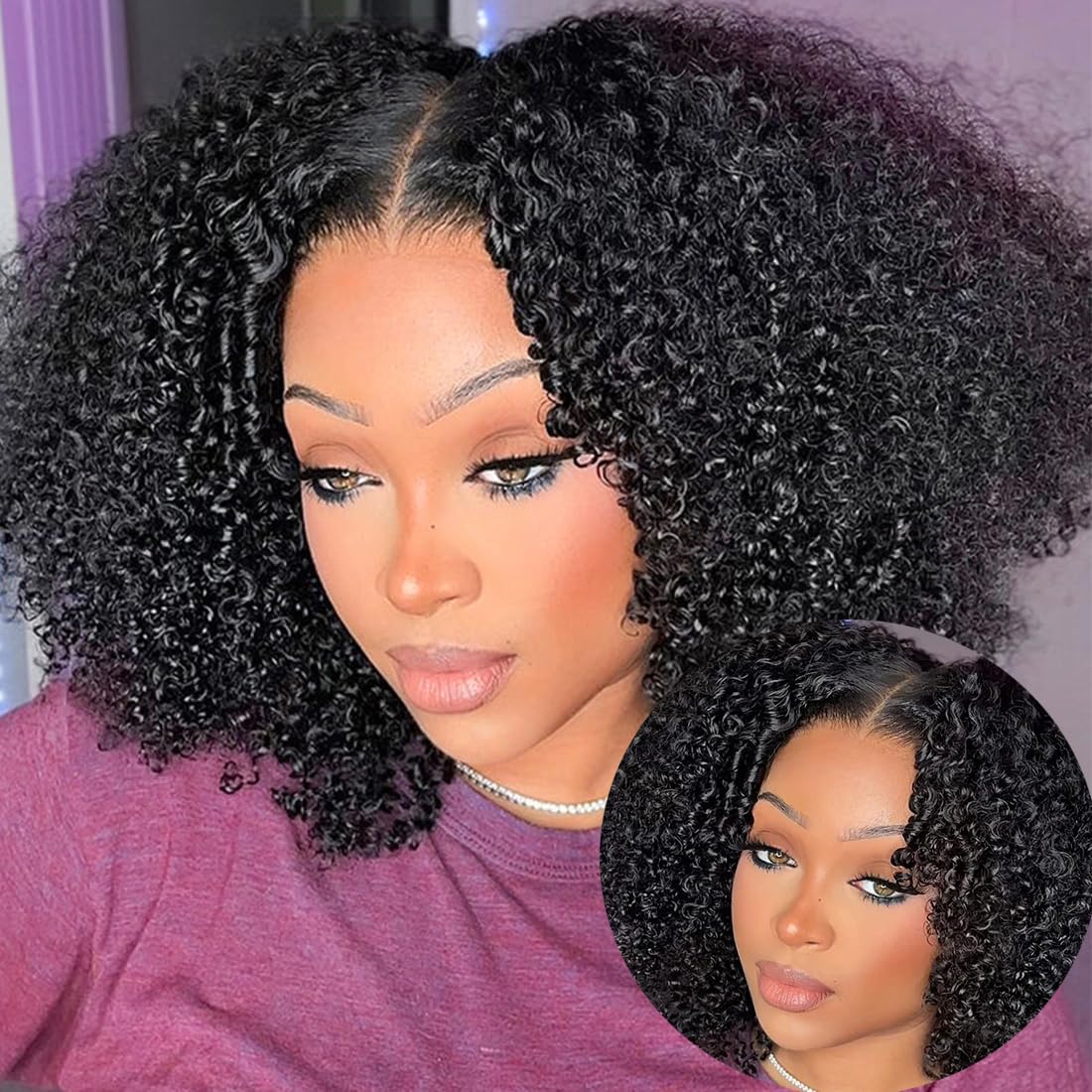 ISEE Wear and Go Glueless Wig Afro Kinky Curly Lace Front Wigs Human Hair 7x5 HD Lace Afro Curly Wigs for Women Lace Pre Cut Glueless Wigs Human Hair Pre Plucked 16 22 26 Inch - Image 6