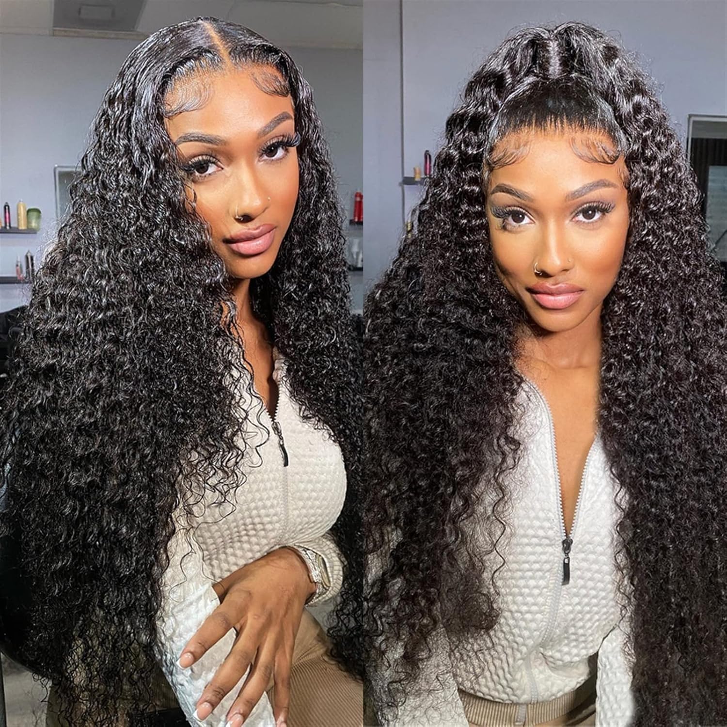 QWIFCMJFWig, Deep Wave Lace Front Wigs Human Hair wigs for Black Women 13x4 Glueless Lace Frontal Wigs Brazilian Hair 8-34" Black Color Curly Lace Front Wigs,Human Hair(150% 13X4 Lace Wig,16 20 24 28inches) - Image 6