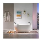 Empava 67 inch Acrylic Freestanding Whirlpool Bathtub with Hydromassage Gracefully Oval Shaped Adjustable Water Jets Soaking SPA, Single-Ended Massage Bathtubs with Black Pillow, ETL Certified, White