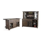 Home Bar and Storage Buffet Cabinet with Hutch in Tobacco Leaf 2 Piece Set