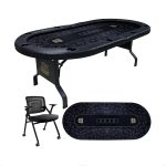 GUTSHOT Foldable Poker Table for 10 Players with 10 Chairs and an Additional Mat- Soft-Padded Armrest, Individual Cup Holders, Portable Mat - Long-Lasting Poker Table