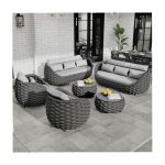 Lanai Outdoor Furniture Sofa Set: 6-Piece Aluminum Woven Rope Patio Conversation Set w/Table - Modern Cushions Couch Set - No Assembly Porch Seating for Deck Yard Garden Pool Hotel Resort
