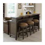 Pemberly Row 4 Piece Set of Console Bar Table & 3 Uph Console Stools in Brown