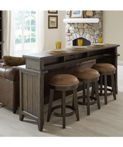 Pemberly Row 4 Piece Set of Console Bar Table & 3 Uph Console Stools in Brown