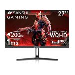 SANSUI 27 Inch WQHD 2560 x 1440 IPS Gaming Monitor, 200Hz 180Hz 1ms Computer Monitor, DP 1.2 x2 | HDMI 2.0 x2 | VESA Mount, 120% sRGB HDR Eye Care Metal Stand (DP Cable Included)