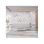 Reception Desk - Stylish Front Desk with Hidden LED Lighting, Customizable Logo, Ideal Checkout Counter for Any Professional Setting, No Assembly Required (64IN,White-C)