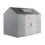Rubbermaid Extra Large Resin Outdoor Storage Shed With Floor (7 x 10 Ft.), Weather Resistant, Brown, Organization for Home/Lawn Mower/Backyard Equipment/Bike Storage/Pool Supplies