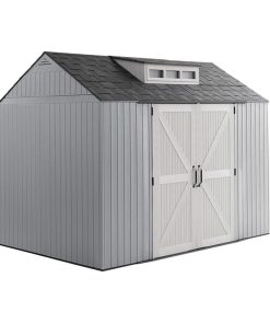 Rubbermaid Extra Large Resin Outdoor Storage Shed With Floor (7 x 10 Ft.), Weather Resistant, Brown, Organization for Home/Lawn Mower/Backyard Equipment/Bike Storage/Pool Supplies