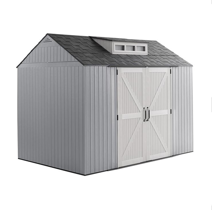 Rubbermaid Extra Large Resin Outdoor Storage Shed With Floor (7 x 10 Ft.), Weather Resistant, Brown, Organization for Home/Lawn Mower/Backyard Equipment/Bike Storage/Pool Supplies