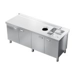 ZZV Commercial Stainless Steel Kitchen Sink with Cabinet, Freestanding Utility Sink with Workbench and Trash Can Hole for Outdoor, Restaurant, Laundry Room, Garage and Shop, 21.66 x 70.87 x 35.43 in