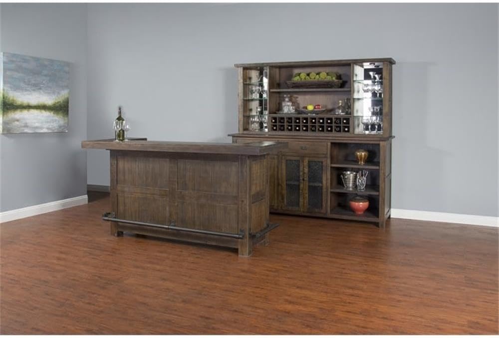 Home Bar and Storage Buffet Cabinet with Hutch in Tobacco Leaf 2 Piece Set - Image 2