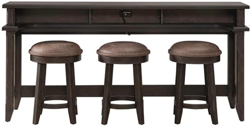 Pemberly Row 4 Piece Set of Console Bar Table & 3 Uph Console Stools in Brown - Image 2