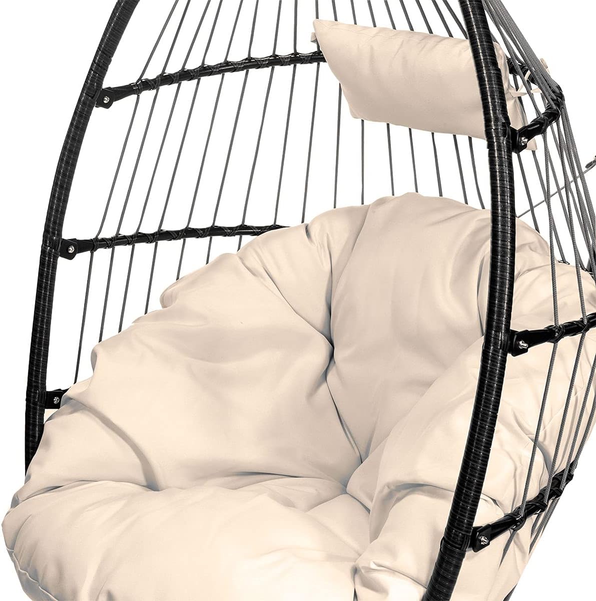 Barton Premium Egg Chair Egg Style Hanging Chair Cream w/Deep Cushion Soft Relaxing Luxury Outdoor Indoor Patio Bedroom Hanging Swinging - Image 3