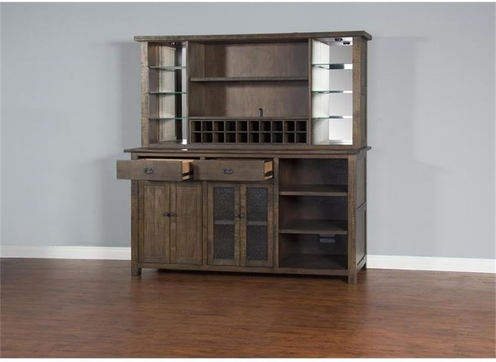 Home Bar and Storage Buffet Cabinet with Hutch in Tobacco Leaf 2 Piece Set - Image 4