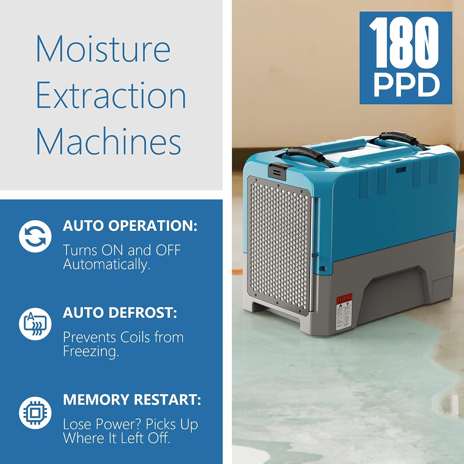 ALORAIR Commercial Dehumidifier with Pump, Up to 180 PPD (Saturation), 85 PPD at AHAM, 5 Years Limited Warranty, LGR Industrial Dehumidifier for Flood Repair, Crawlspace and Basement Drying - Image 3